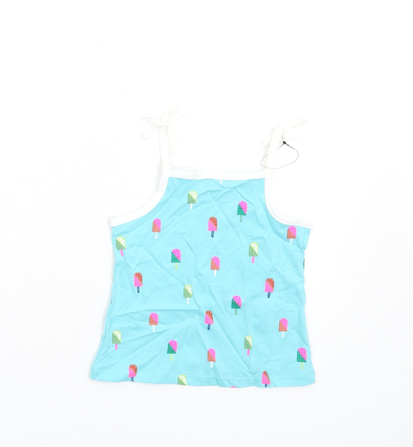 Marks and Spencer Girls Blue Geometric Cotton Basic Tank Size 2-3 Years Square Neck Pullover
