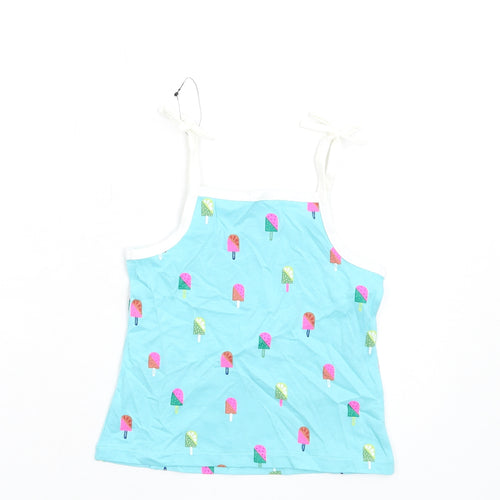 Marks and Spencer Girls Blue Geometric Cotton Basic Tank Size 2-3 Years Square Neck Pullover