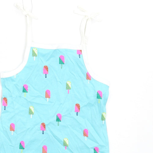 Marks and Spencer Girls Blue Geometric Cotton Basic Tank Size 2-3 Years Square Neck Pullover