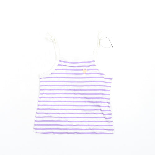 Marks and Spencer Girls Purple Striped Cotton Basic Tank Size 2-3 Years Square Neck Pullover