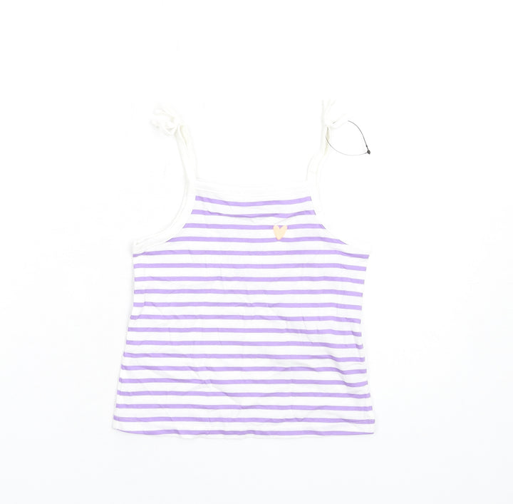 Marks and Spencer Girls Purple Striped Cotton Basic Tank Size 2-3 Years Square Neck Pullover