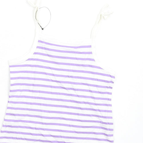 Marks and Spencer Girls Purple Striped Cotton Basic Tank Size 2-3 Years Square Neck Pullover