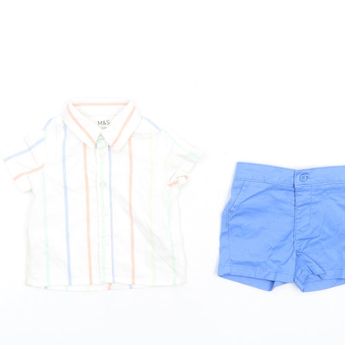 Marks and Spencer Boys Multicoloured Striped Cotton Shorts Set Outfit/Set Size 0-3 Months Button