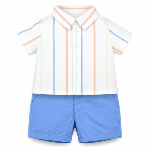 Marks and Spencer Boys Multicoloured Striped Cotton Shorts Set Outfit/Set Size 0-3 Months Button