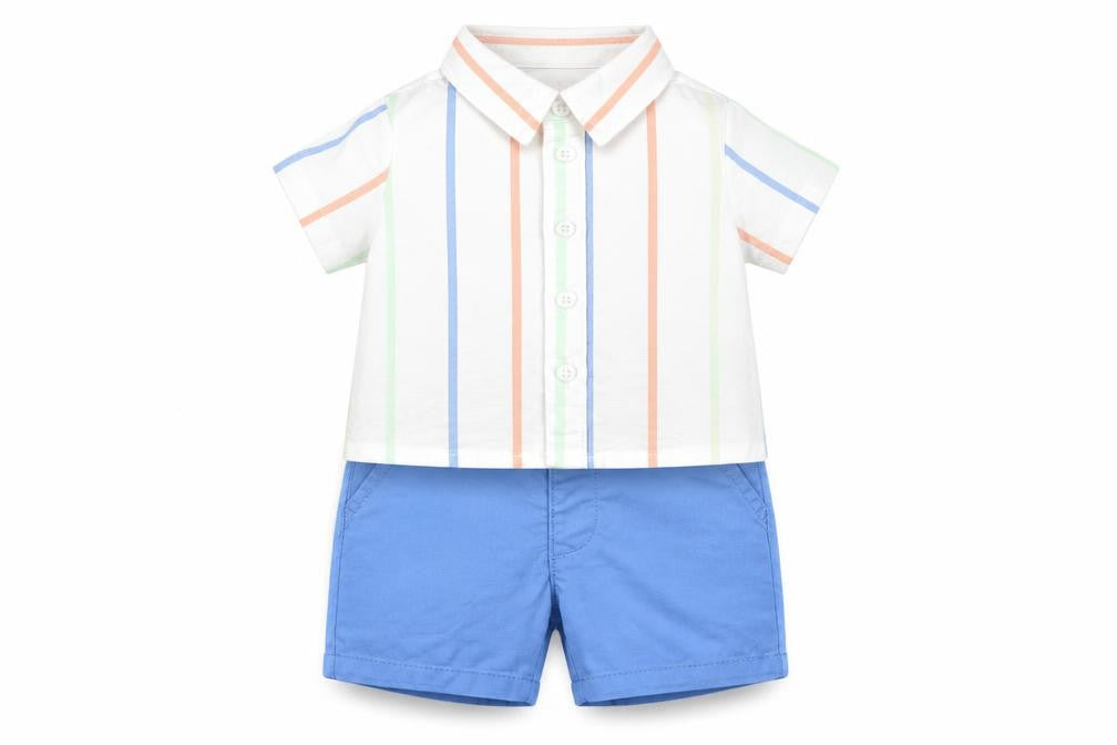 Marks and Spencer Boys Multicoloured Striped Cotton Shorts Set Outfit/Set Size 0-3 Months Button