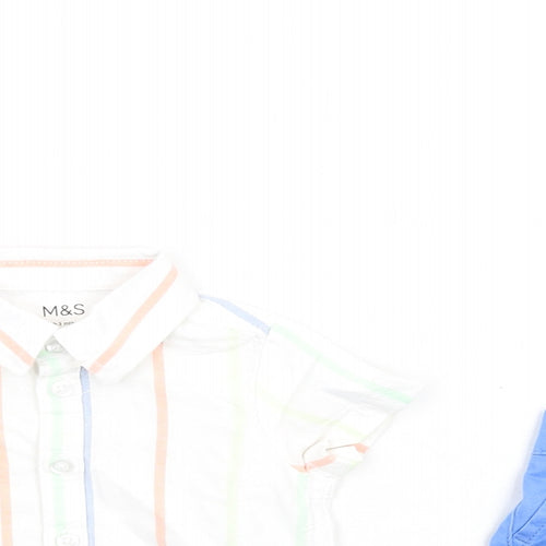 Marks and Spencer Boys Multicoloured Striped Cotton Shorts Set Outfit/Set Size 0-3 Months Button