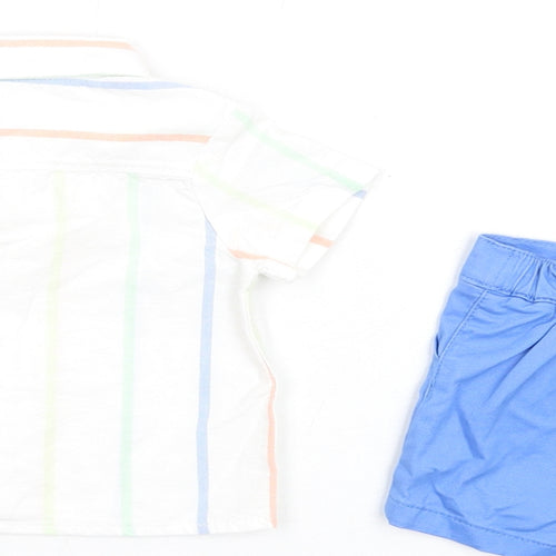 Marks and Spencer Boys Multicoloured Striped Cotton Shorts Set Outfit/Set Size 0-3 Months Button