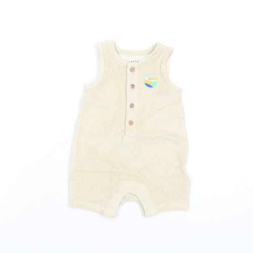 Marks and Spencer Baby Beige Cotton Romper One-Piece Size 0-3 Months Button