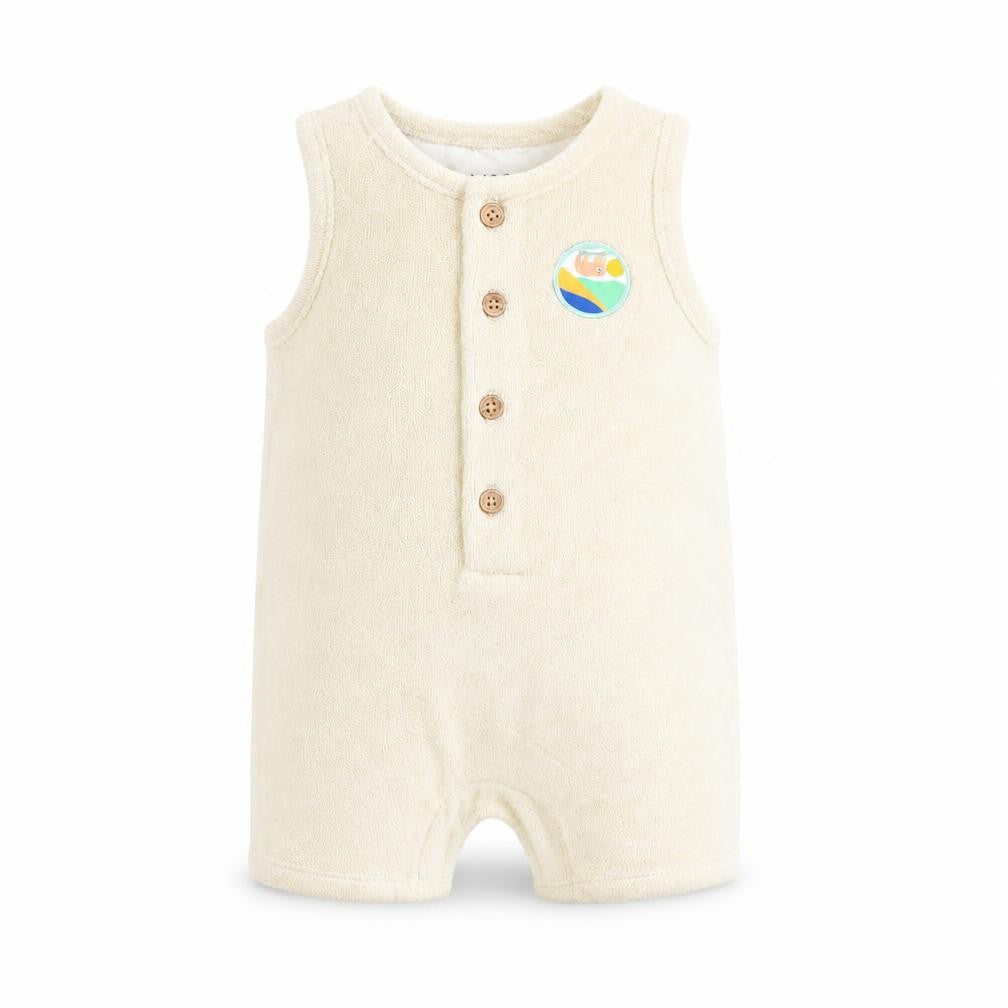 Marks and Spencer Baby Beige Cotton Romper One-Piece Size 0-3 Months Button