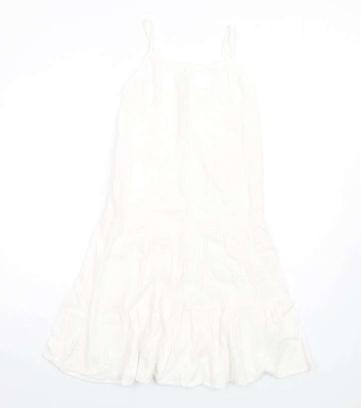 Marks and Spencer Girls White Cotton Trapeze & Swing Size 8-9 Years Round Neck Pullover