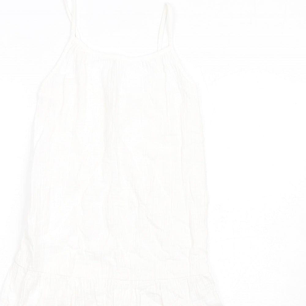 Marks and Spencer Girls White Cotton Trapeze & Swing Size 8-9 Years Round Neck Pullover