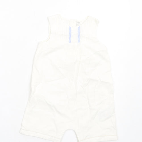Marks and Spencer Girls White Cotton Romper One-Piece Size 12-18 Months Button