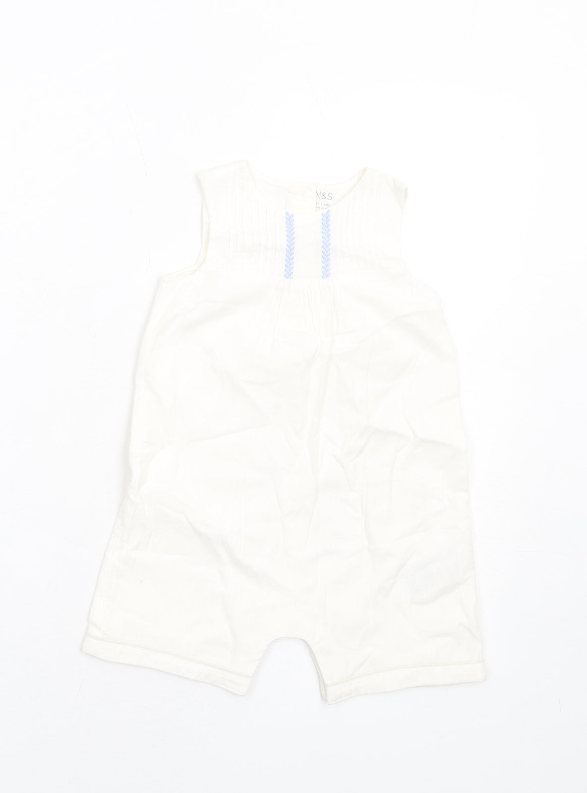 Marks and Spencer Girls White Cotton Romper One-Piece Size 12-18 Months Button