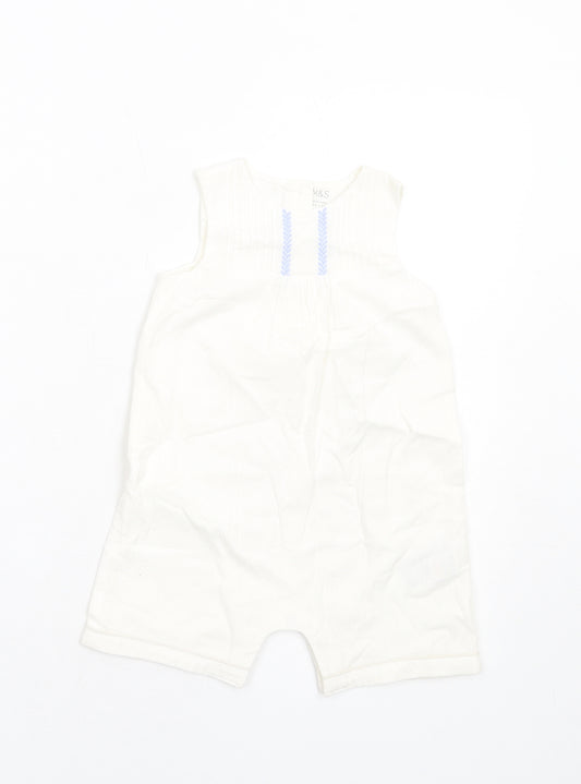 Marks and Spencer Girls White Cotton Romper One-Piece Size 12-18 Months Button