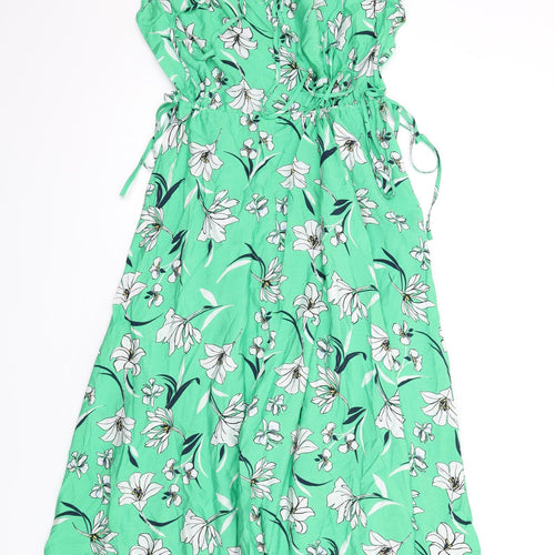 Marks and Spencer Womens Green Floral Viscose A-Line Size 12 V-Neck Pullover