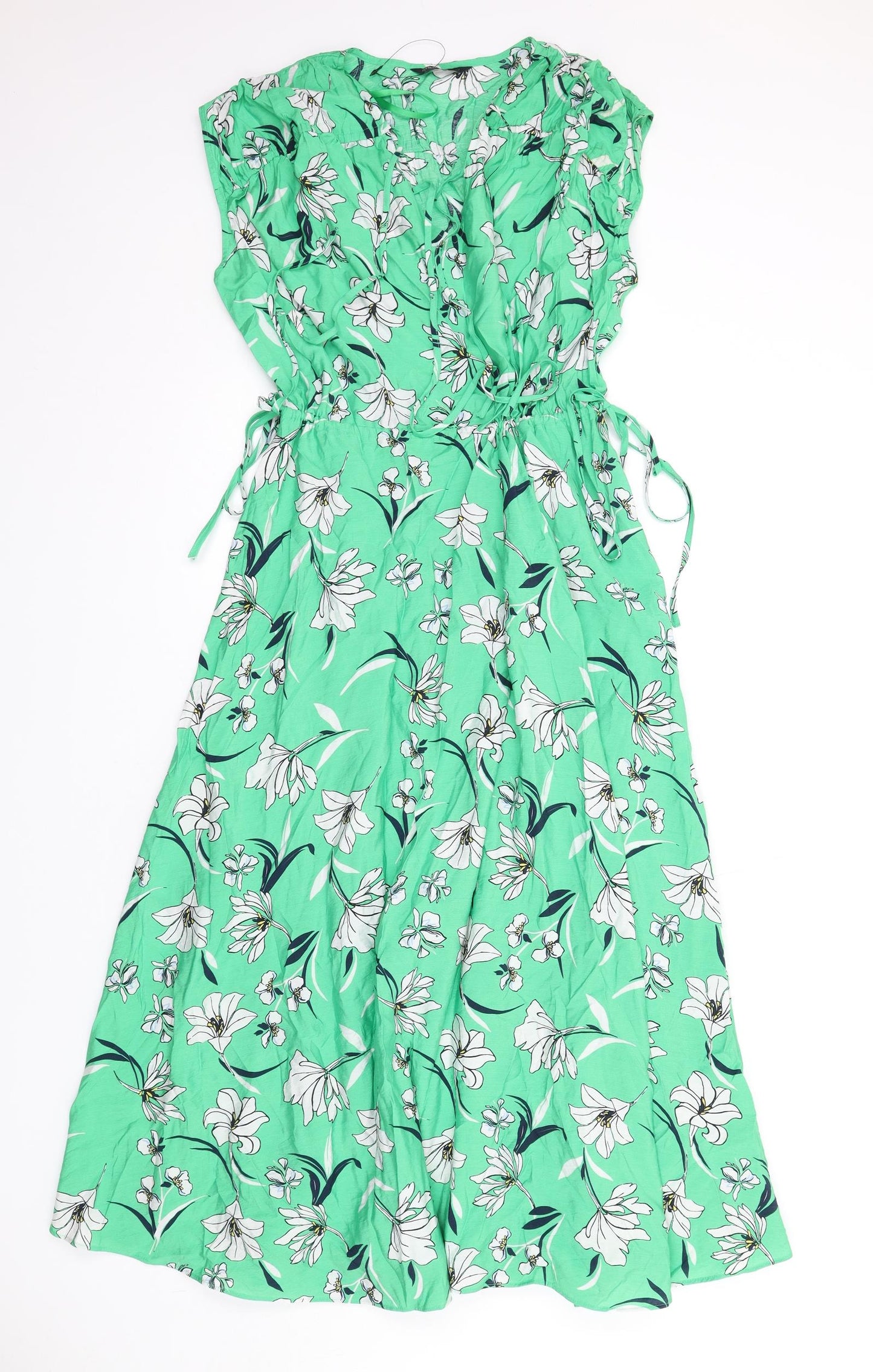 Marks and Spencer Womens Green Floral Viscose A-Line Size 12 V-Neck Pullover