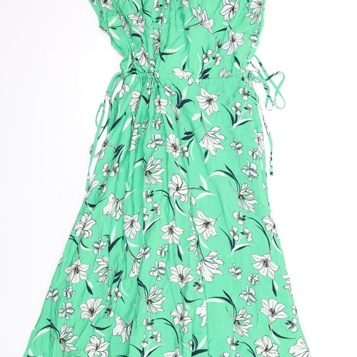 Marks and Spencer Womens Green Floral Viscose A-Line Size 12 V-Neck Pullover