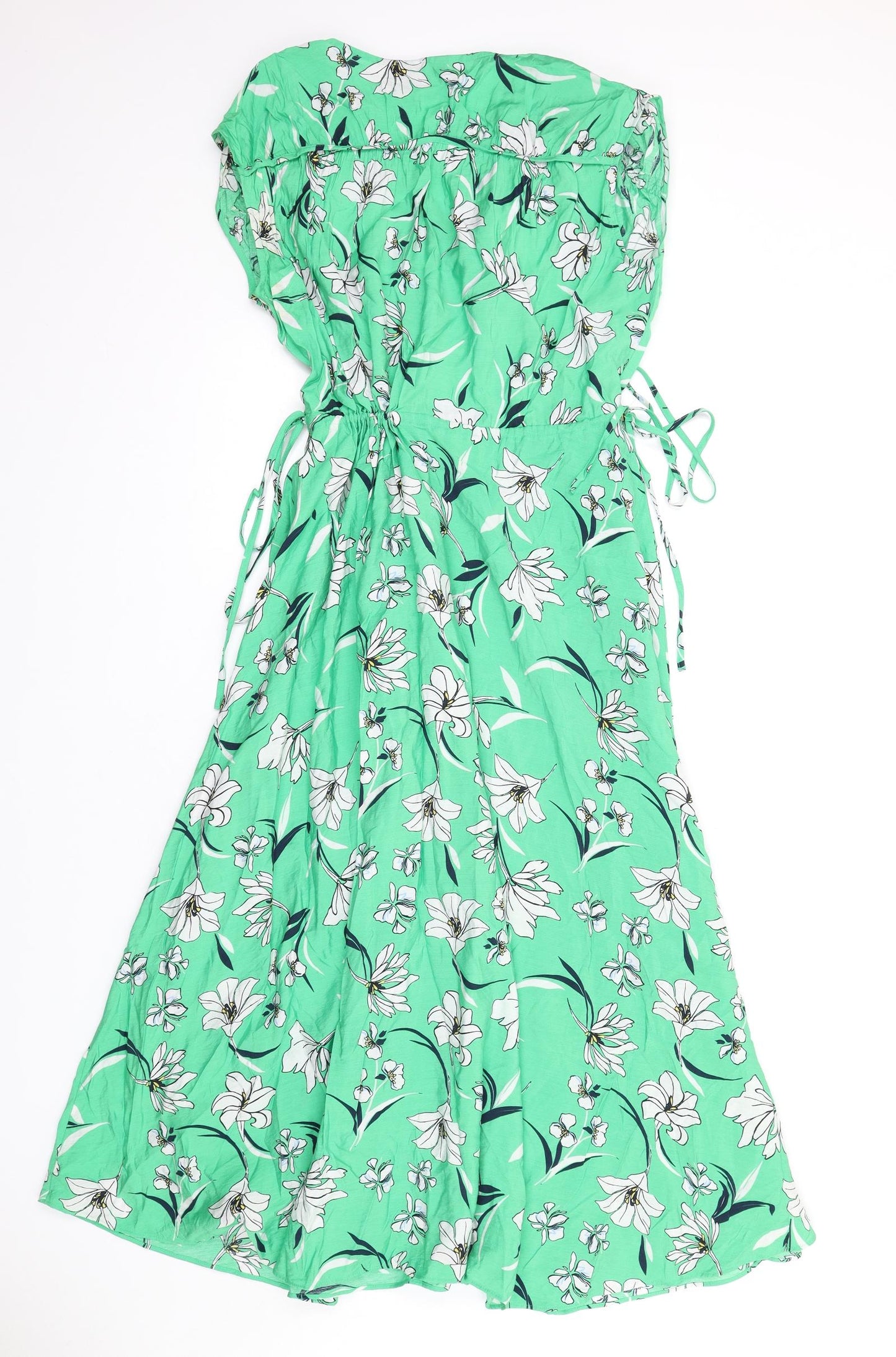 Marks and Spencer Womens Green Floral Viscose A-Line Size 12 V-Neck Pullover