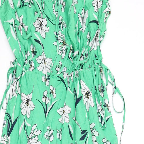 Marks and Spencer Womens Green Floral Viscose A-Line Size 12 V-Neck Pullover