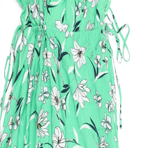 Marks and Spencer Womens Green Floral Viscose A-Line Size 12 V-Neck Pullover