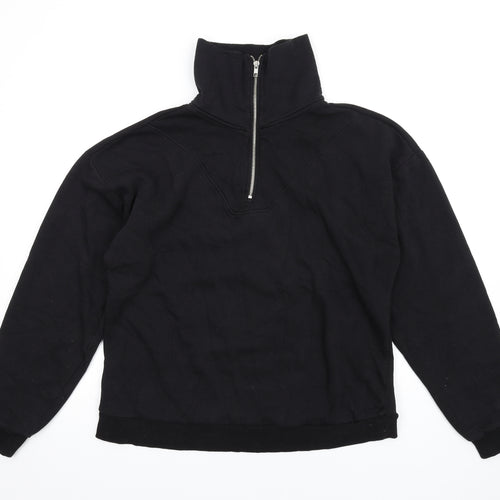 Boohoo Womens Black Cotton Pullover Sweatshirt Size L Zip