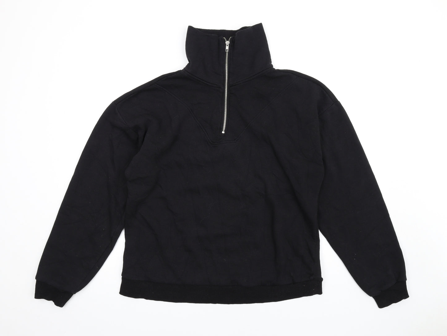 Boohoo Womens Black Cotton Pullover Sweatshirt Size L Zip