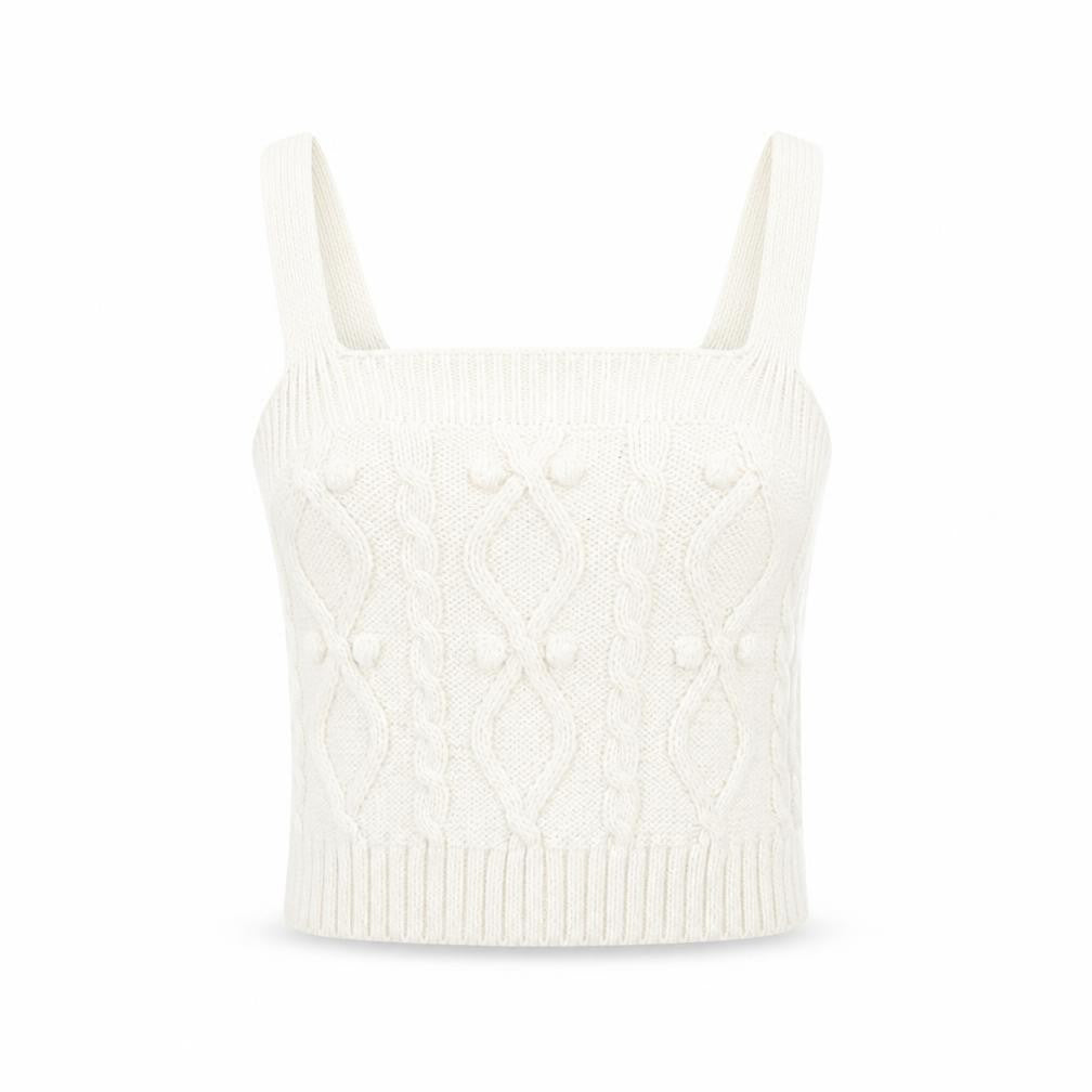 Front view of River Island women’s ivory acrylic basic tank, size XS, square neck