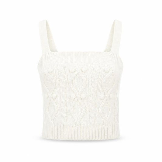 Front view of River Island women’s ivory acrylic basic tank, size XS, square neck