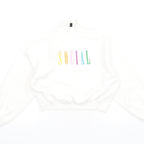 H&M Womens White Cotton Pullover Sweatshirt Size XS Pullover