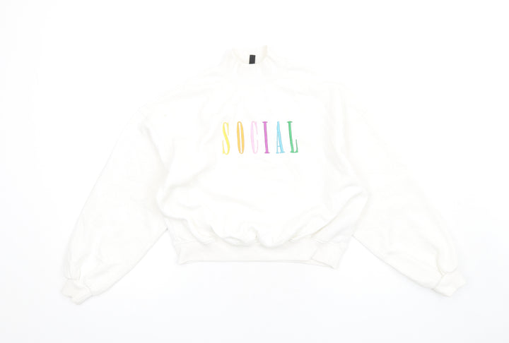 H&M Womens White Cotton Pullover Sweatshirt Size XS Pullover
