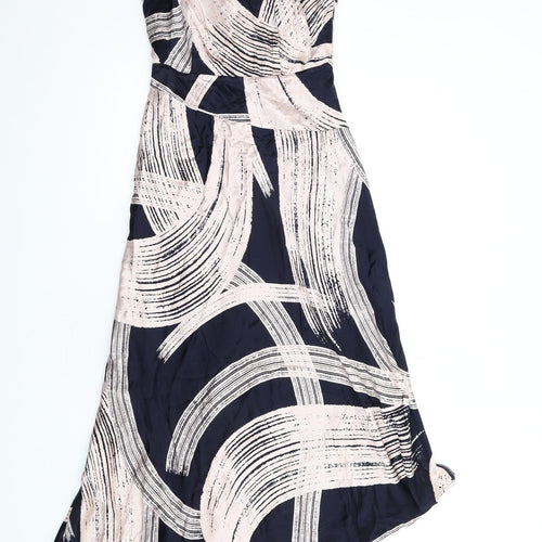 Mint Velvet Womens Blue Geometric Viscose A-Line Size 6 One Shoulder Zip