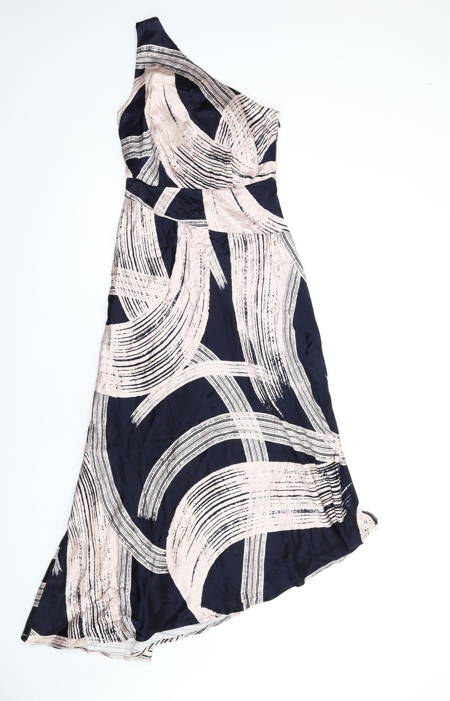 Mint Velvet Womens Blue Geometric Viscose A-Line Size 6 One Shoulder Zip