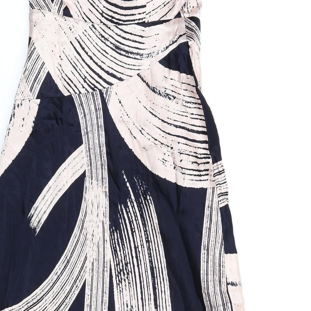 Mint Velvet Womens Blue Geometric Viscose A-Line Size 6 One Shoulder Zip