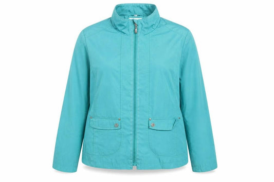 Front view of Eleganze women’s green jacket, size UK 20, zip