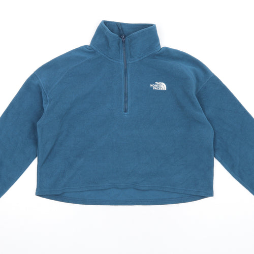 The North Face Womens Blue Polyester Pullover Sweatshirt Size L Zip
