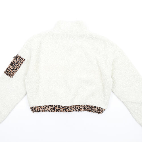 FOREVER 21 Womens Ivory Polyester Pullover Sweatshirt Size M Zip - Leopard Print Trim