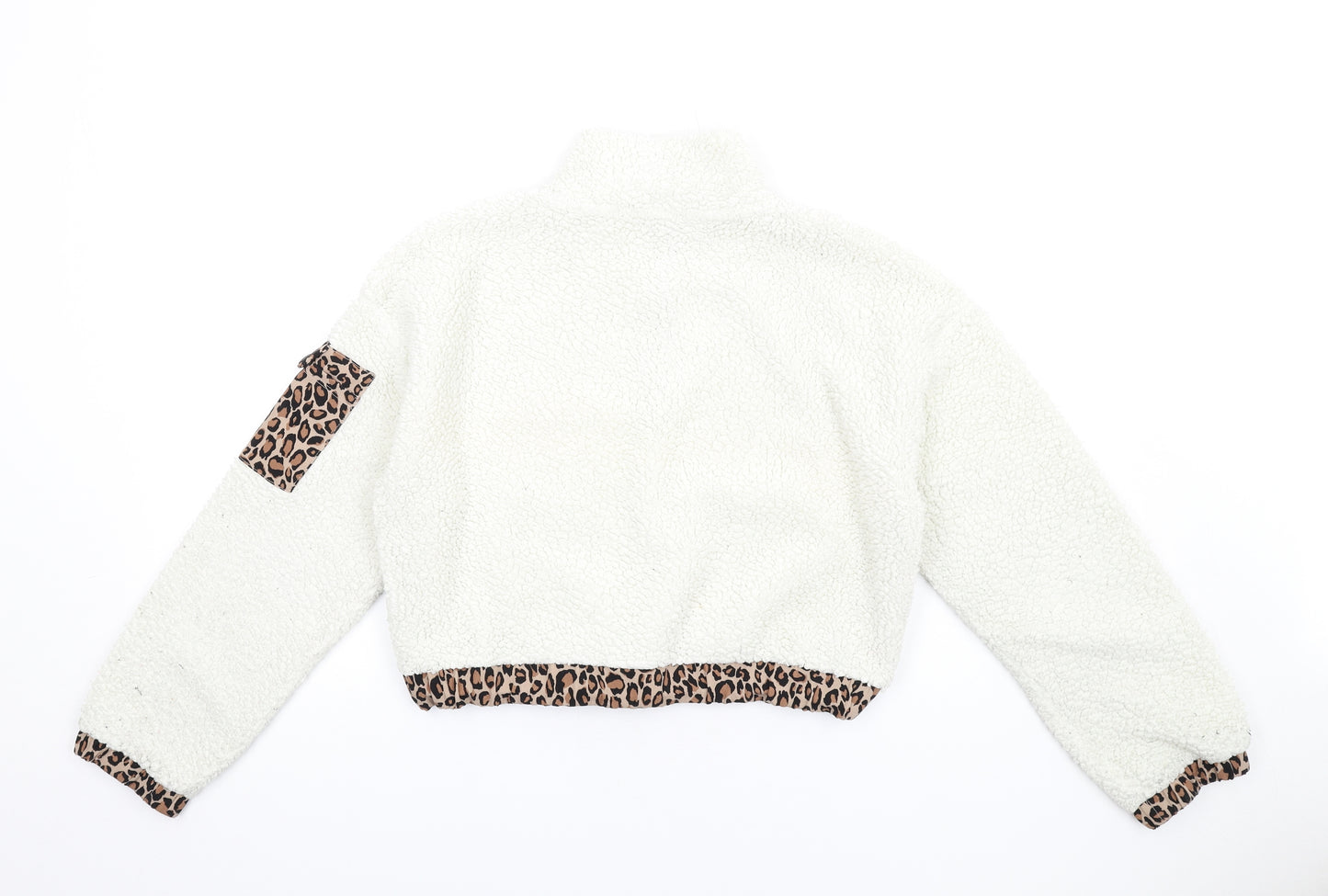 FOREVER 21 Womens Ivory Polyester Pullover Sweatshirt Size M Zip - Leopard Print Trim