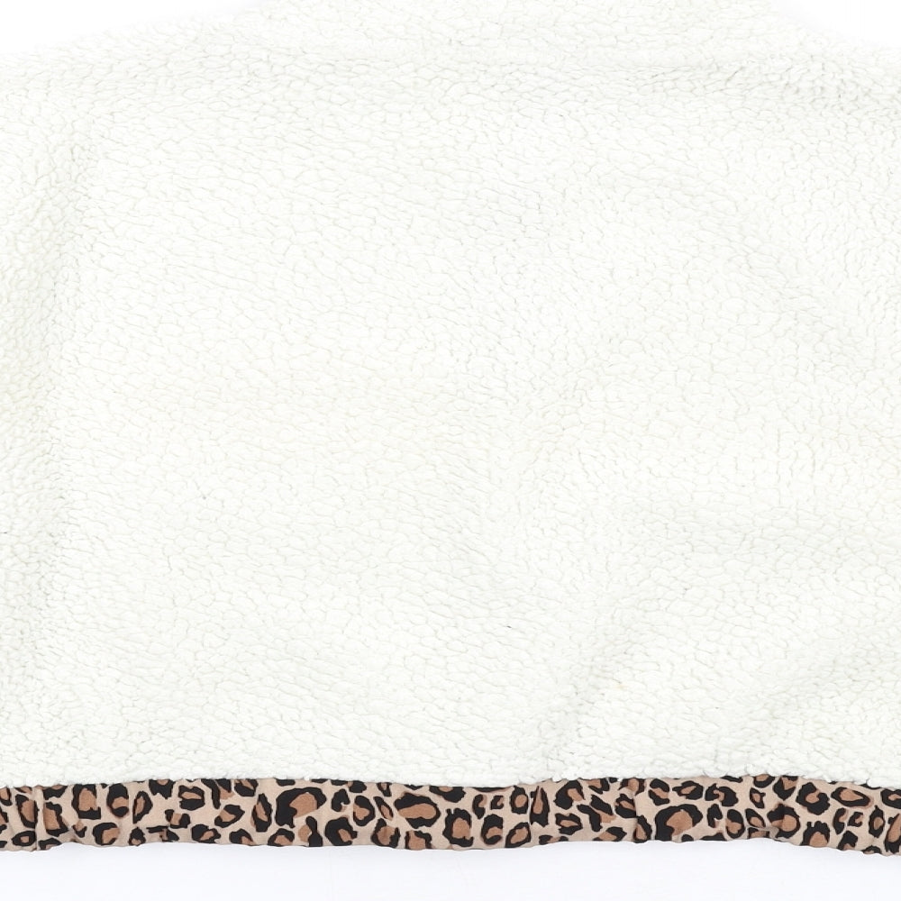 FOREVER 21 Womens Ivory Polyester Pullover Sweatshirt Size M Zip - Leopard Print Trim