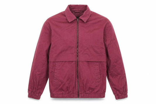Front view of ASOS men’s purple bomber jacket coat, size L, zip