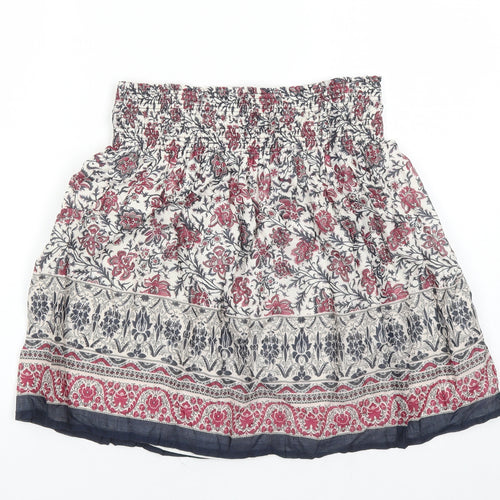 Zara Womens Multicoloured Geometric Cotton Skater Skirt Size M - Elasticated Waist Lined
