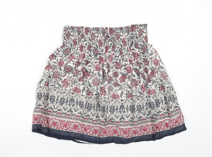 Zara Womens Multicoloured Geometric Cotton Skater Skirt Size M - Elasticated Waist Lined