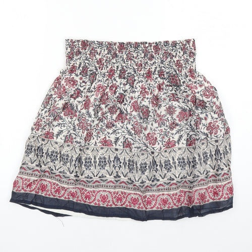 Zara Womens Multicoloured Geometric Cotton Skater Skirt Size M - Elasticated Waist Lined