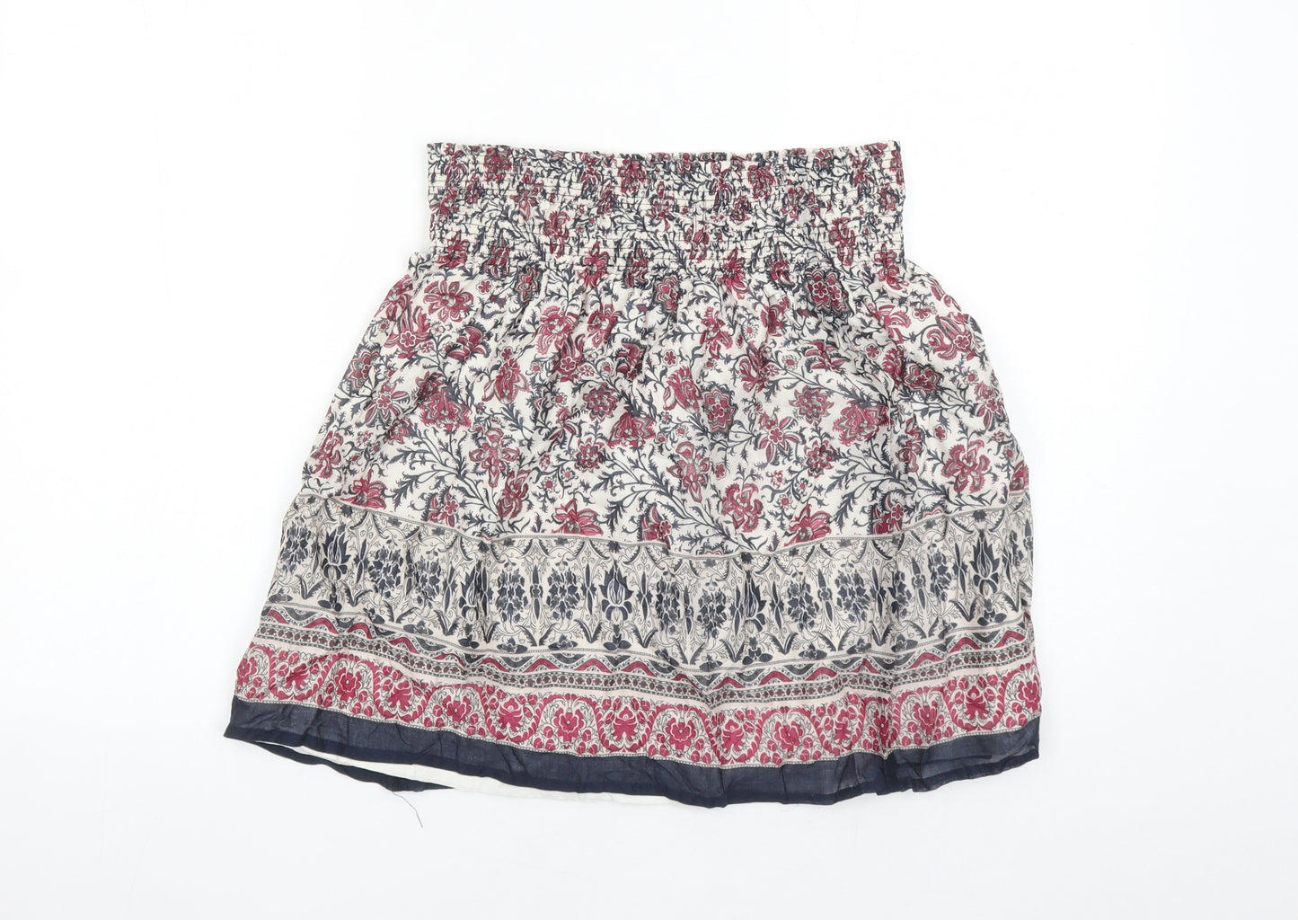 Zara Womens Multicoloured Geometric Cotton Skater Skirt Size M - Elasticated Waist Lined
