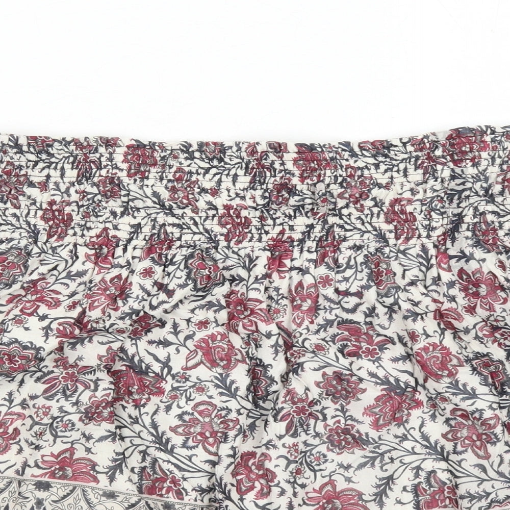 Zara Womens Multicoloured Geometric Cotton Skater Skirt Size M - Elasticated Waist Lined