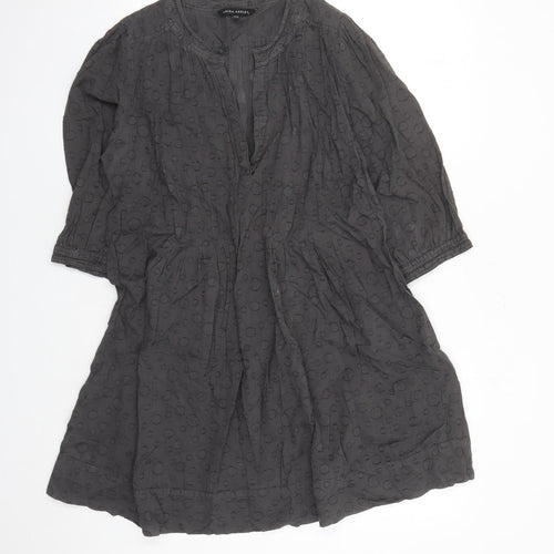 Laura Ashley Womens Grey Polka Dot 100% Cotton Tunic Blouse Size 16 V-Neck - Pockets