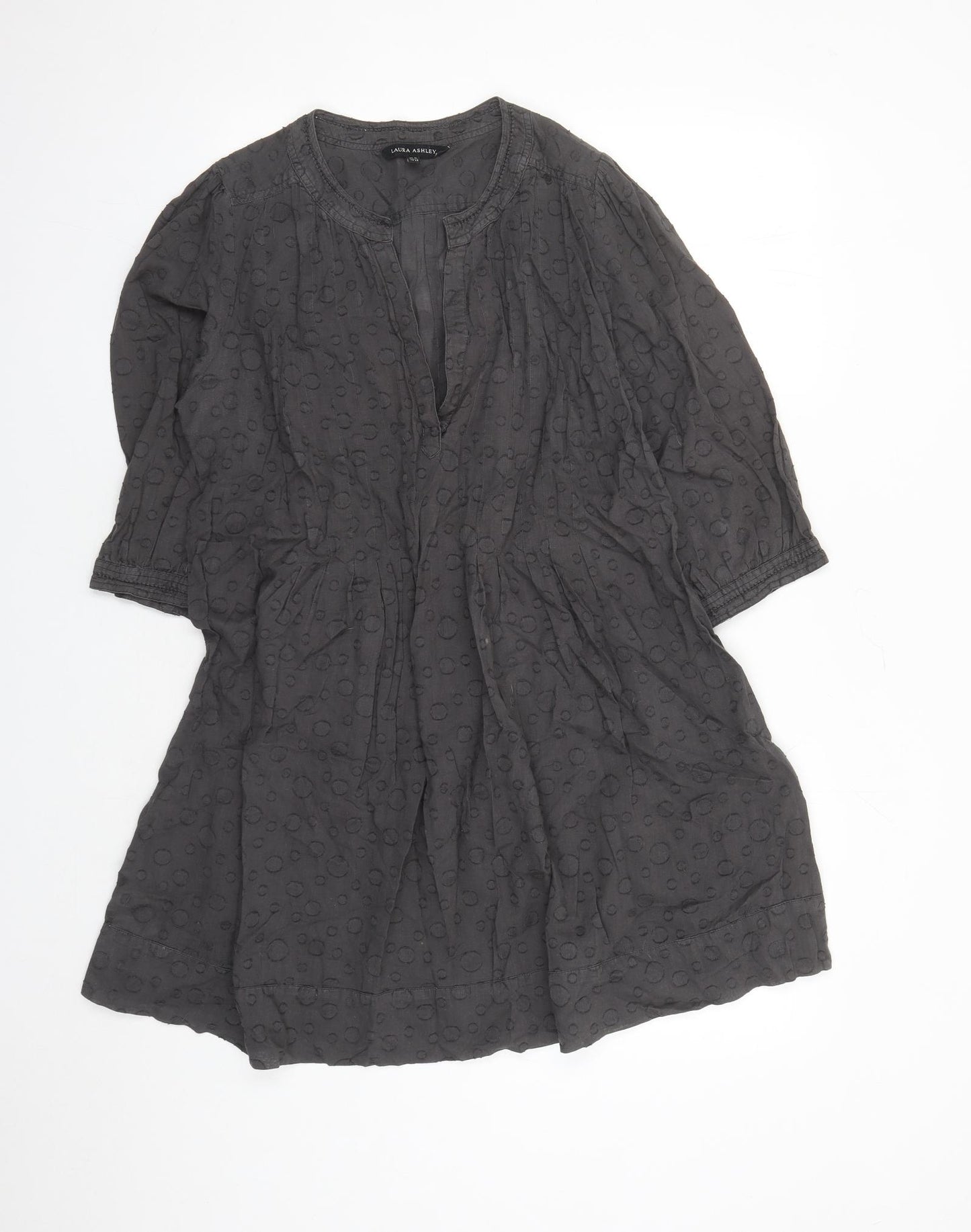 Laura Ashley Womens Grey Polka Dot 100% Cotton Tunic Blouse Size 16 V-Neck - Pockets