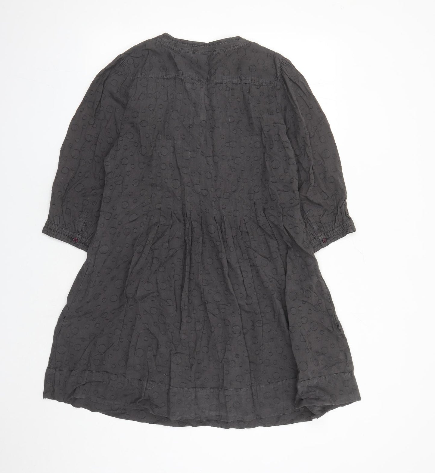 Laura Ashley Womens Grey Polka Dot 100% Cotton Tunic Blouse Size 16 V-Neck - Pockets