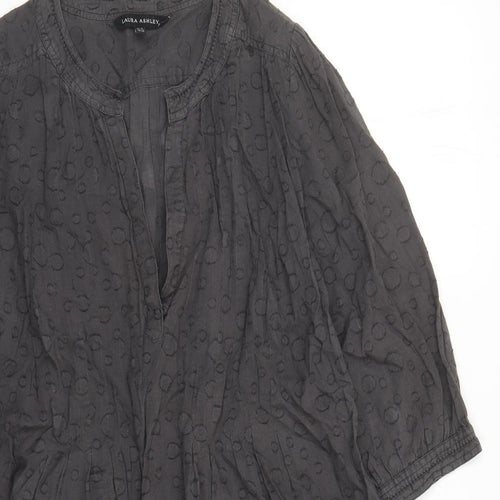 Laura Ashley Womens Grey Polka Dot 100% Cotton Tunic Blouse Size 16 V-Neck - Pockets