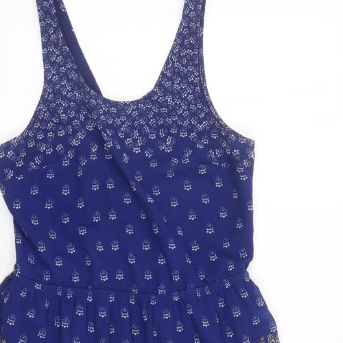H&M Womens Blue Geometric Polyester Skater Dress Size 10 Round Neck Pullover - Lined