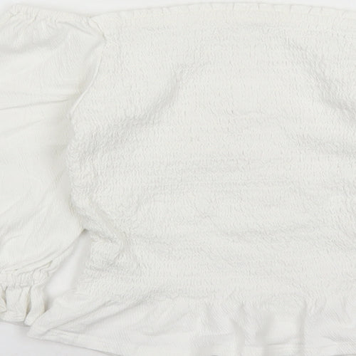 Marks and Spencer Girls White Cotton Basic Blouse Size 10-11 Years Off the Shoulder Pullover - Stretch Button Detail